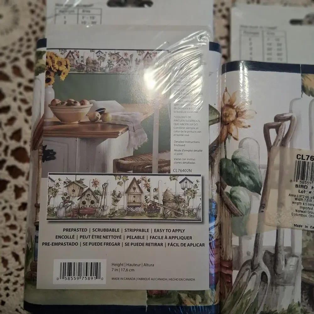 Home Trends new Wallpaper border 3 pkgs 5 yards each Bird house vintage
